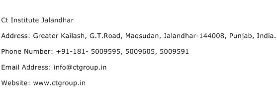 Ct Institute Jalandhar Address Contact Number