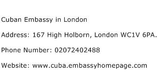 Cuban Embassy in London Address Contact Number