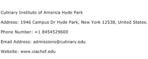Culinary Institute of America Hyde Park Address Contact Number