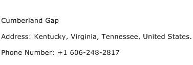 Cumberland Gap Address Contact Number
