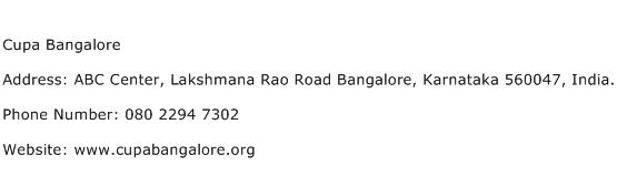 Cupa Bangalore Address Contact Number