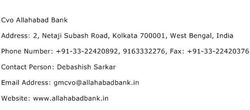 Cvo Allahabad Bank Address Contact Number