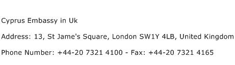 Cyprus Embassy in Uk Address Contact Number