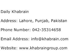 Daily Khabrain Address Contact Number