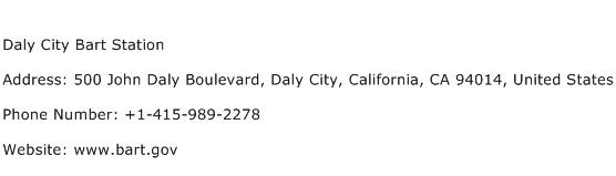 Daly City Bart Station Address Contact Number