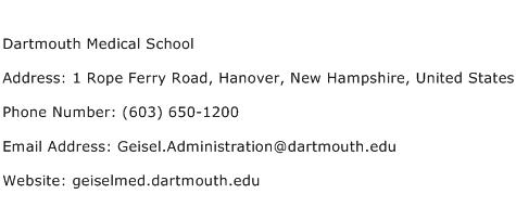 Dartmouth Medical School Address Contact Number