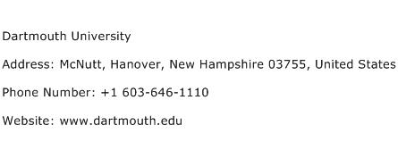 Dartmouth University Address Contact Number