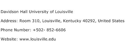 Davidson Hall University of Louisville Address Contact Number
