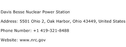 Davis Besse Nuclear Power Station Address Contact Number