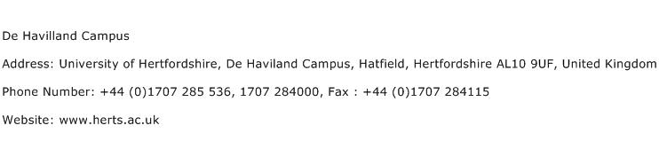 De Havilland Campus Address Contact Number
