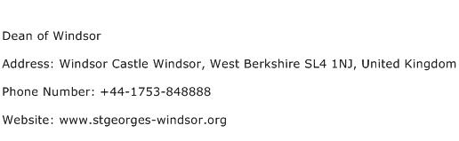 Dean of Windsor Address Contact Number