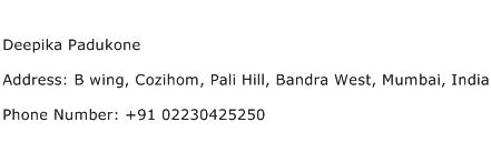 Deepika Padukone Address Contact Number