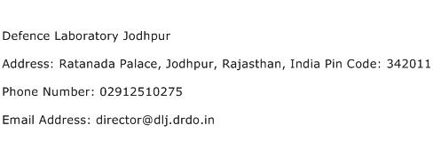 Defence Laboratory Jodhpur Address Contact Number