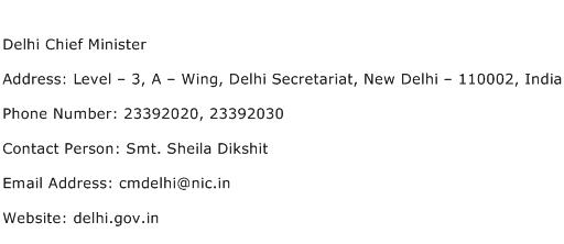 Delhi Chief Minister Address Contact Number