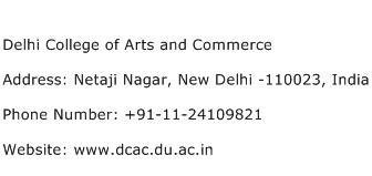 Delhi College of Arts and Commerce Address Contact Number