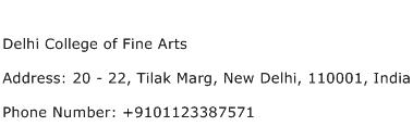 Delhi College of Fine Arts Address Contact Number