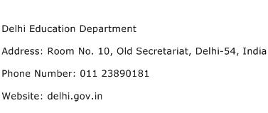 Delhi Education Department Address Contact Number