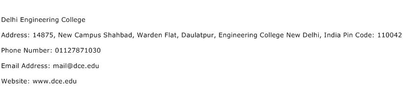 Delhi Engineering College Address Contact Number