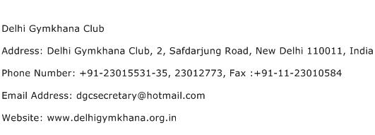 Delhi Gymkhana Club Address Contact Number