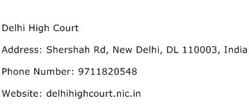 Delhi High Court Address Contact Number