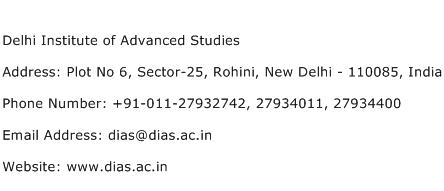 Delhi Institute of Advanced Studies Address Contact Number