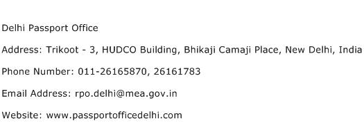 Delhi Passport Office Address Contact Number