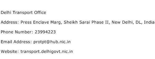 Delhi Transport Office Address Contact Number