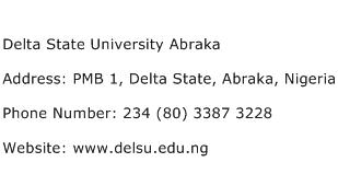 Delta State University Abraka Address Contact Number