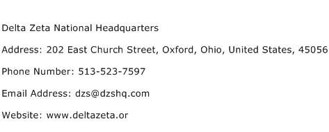 Delta Zeta National Headquarters Address Contact Number