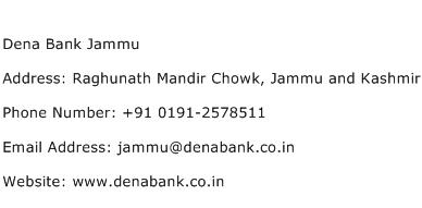 Dena Bank Jammu Address Contact Number