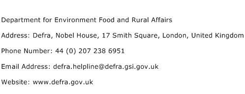 Department for Environment Food and Rural Affairs Address Contact Number