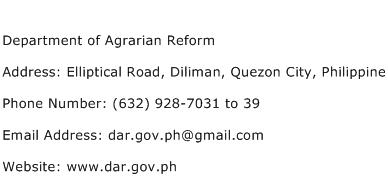Department of Agrarian Reform Address Contact Number