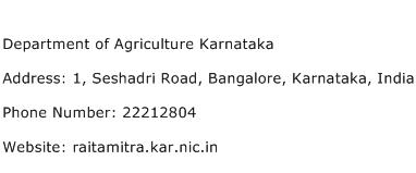 Department of Agriculture Karnataka Address Contact Number