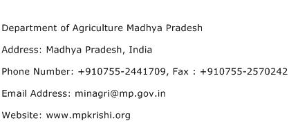 Department of Agriculture Madhya Pradesh Address Contact Number