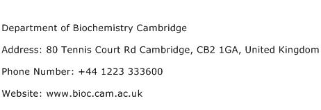 Department of Biochemistry Cambridge Address Contact Number