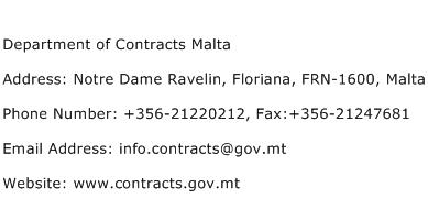 Department of Contracts Malta Address Contact Number