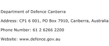 Department of Defence Canberra Address Contact Number