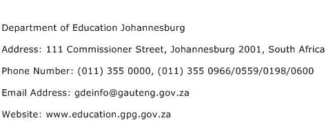 Department of Education Johannesburg Address Contact Number