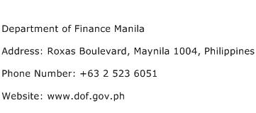 Department of Finance Manila Address Contact Number