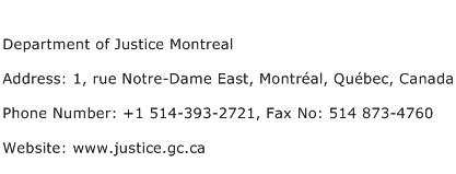 Department of Justice Montreal Address Contact Number