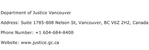 Department of Justice Vancouver Address Contact Number
