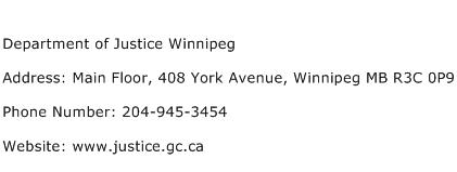 Department of Justice Winnipeg Address Contact Number