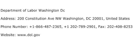 Department of Labor Washington Dc Address Contact Number