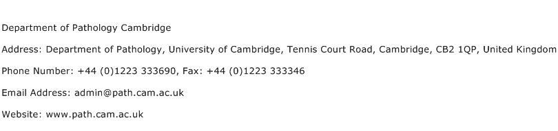 Department of Pathology Cambridge Address Contact Number