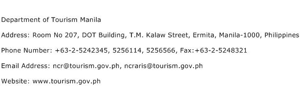 Department of Tourism Manila Address Contact Number