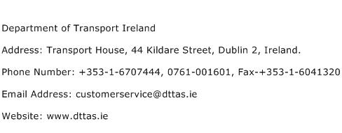 Department of Transport Ireland Address Contact Number