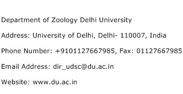 Department of Zoology Delhi University Address Contact Number