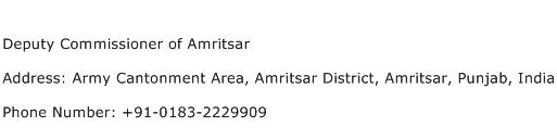 Deputy Commissioner of Amritsar Address Contact Number