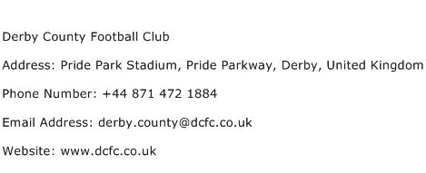 Derby County Football Club Address Contact Number