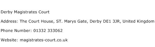 Derby Magistrates Court Address Contact Number